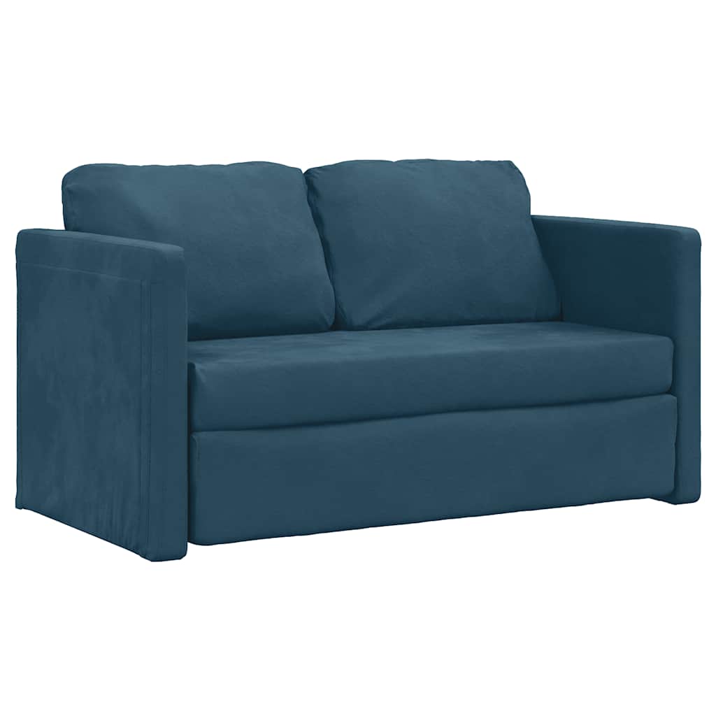 Grindų sofa-lova, 2-1, mėlynos spalvos, 122x204x55cm, aksomas