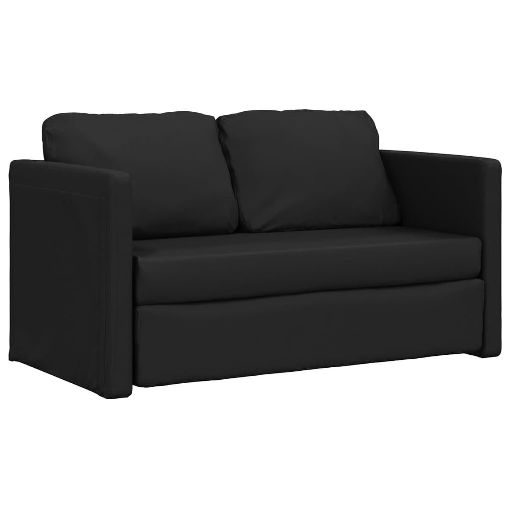 Grindų sofa-lova, 2-1, juoda, 112x174x55cm, dirbtinė oda