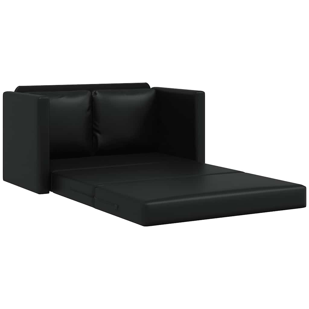 Grindų sofa-lova, 2-1, juoda, 112x174x55cm, dirbtinė oda