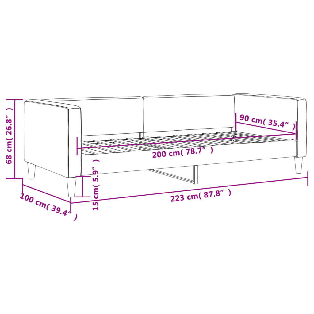 Sofa, tamsiai pilkos spalvos, 90x200cm, audinys