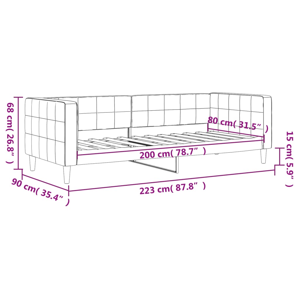 Sofa, tamsiai pilkos spalvos, 80x200cm, aksomas
