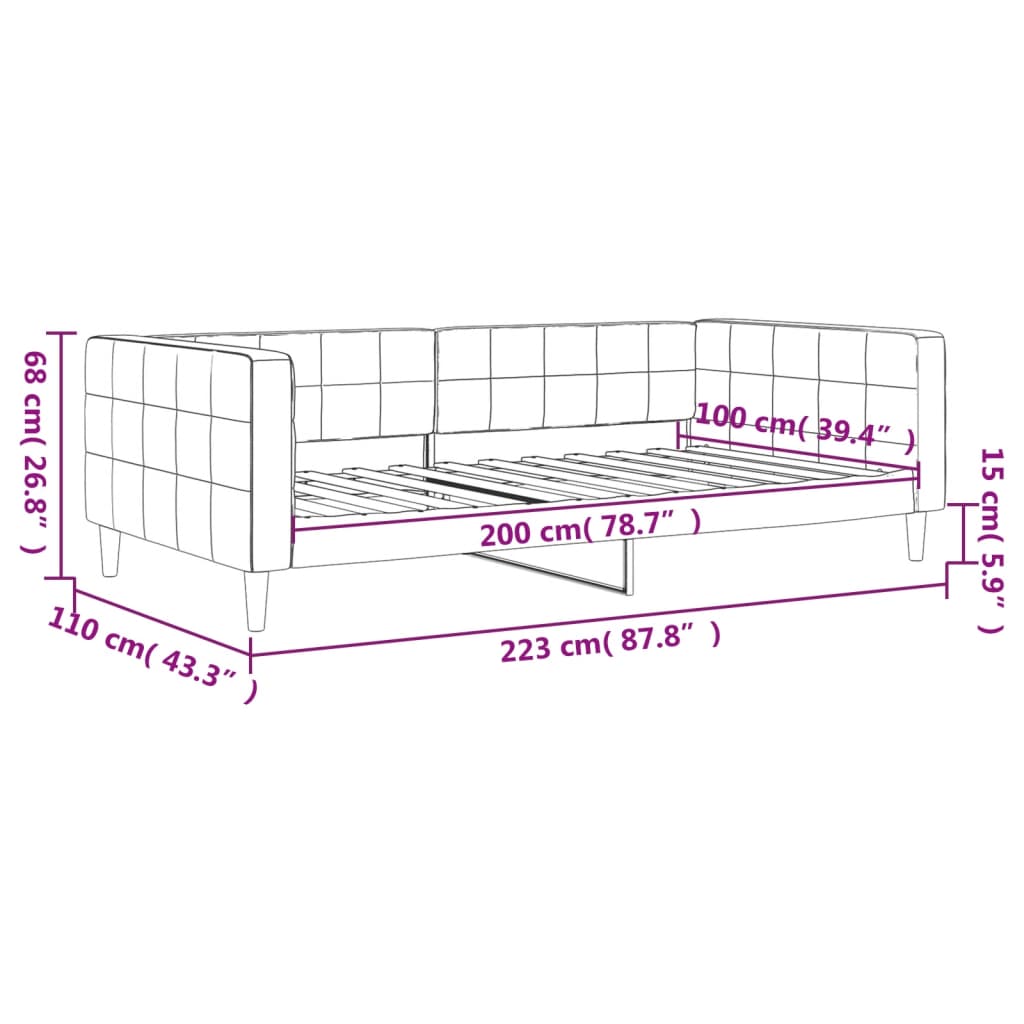 Sofa, tamsiai pilkos spalvos, 100x200cm, aksomas