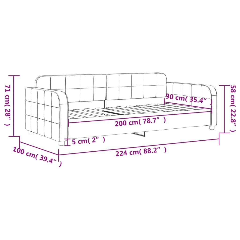 Sofa, šviesiai pilkos spalvos, 90x200cm, aksomas