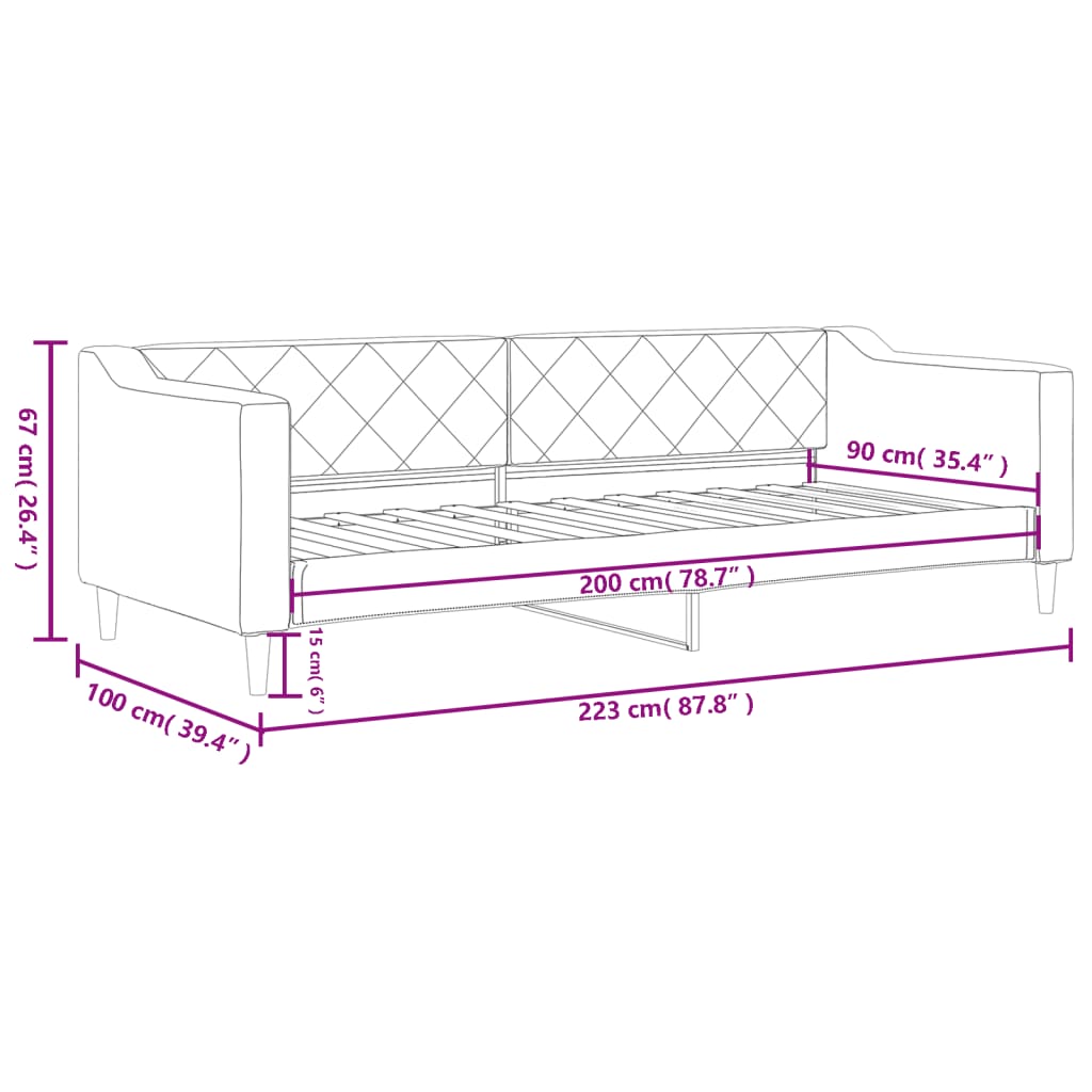 Sofa, tamsiai pilkos spalvos, 90x200cm, audinys