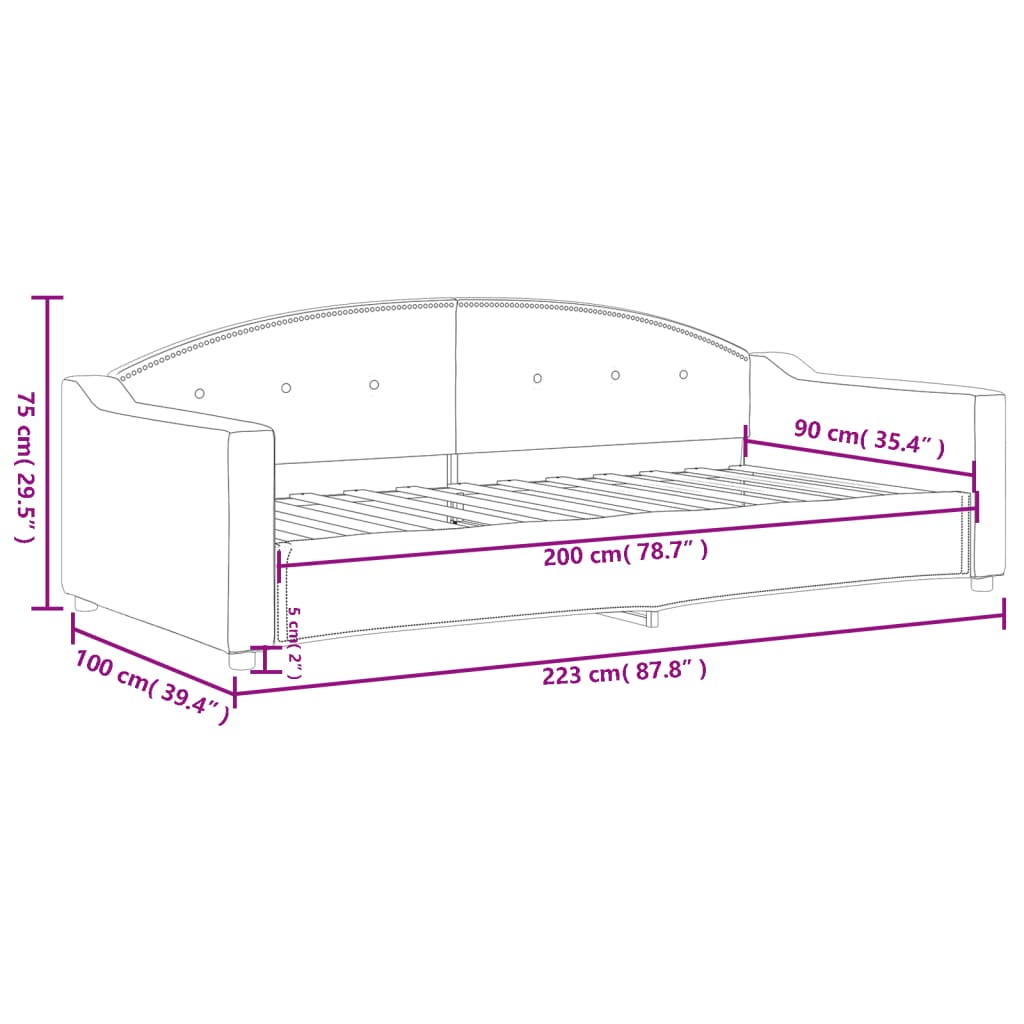 Sofa, šviesiai pilkos spalvos, 90x200cm, audinys