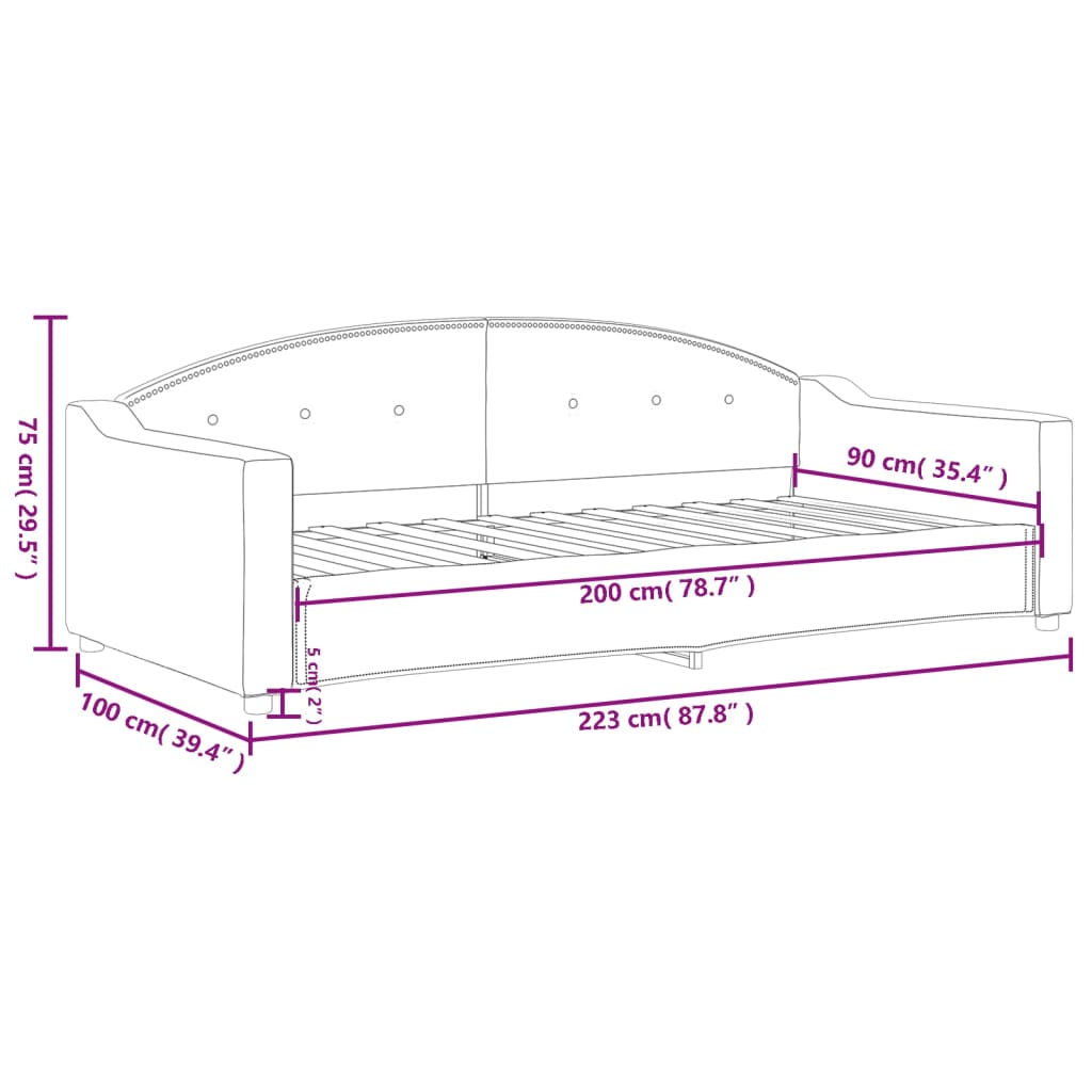 Sofa, tamsiai pilkos spalvos, 90x200cm, audinys