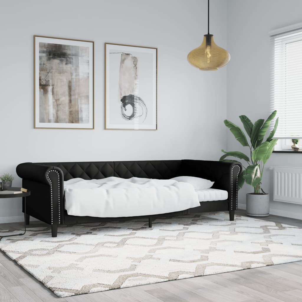 Sofa, juodos spalvos, 90x200cm, dirbtinė oda