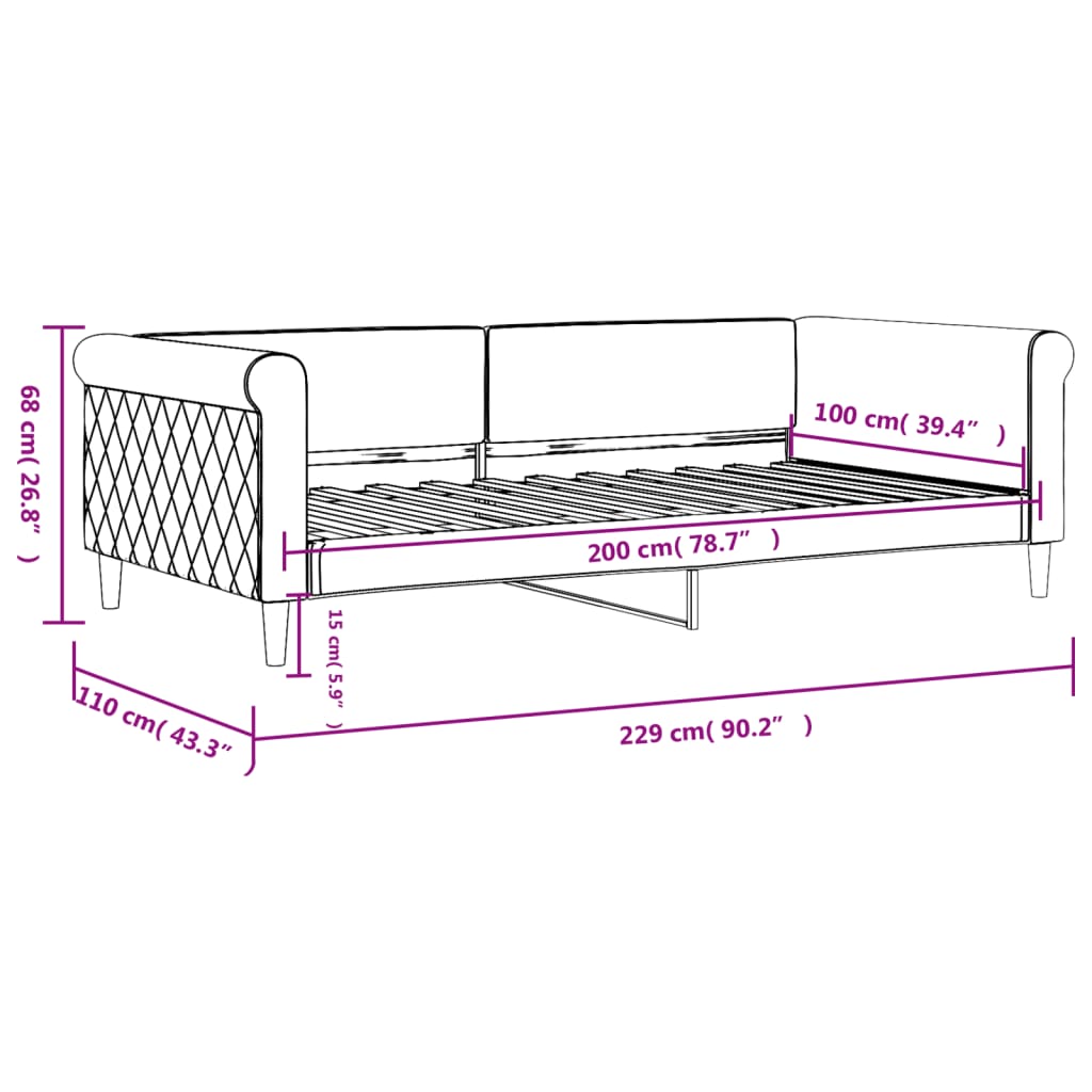 Sofa, tamsiai pilkos spalvos, 100x200cm, aksomas