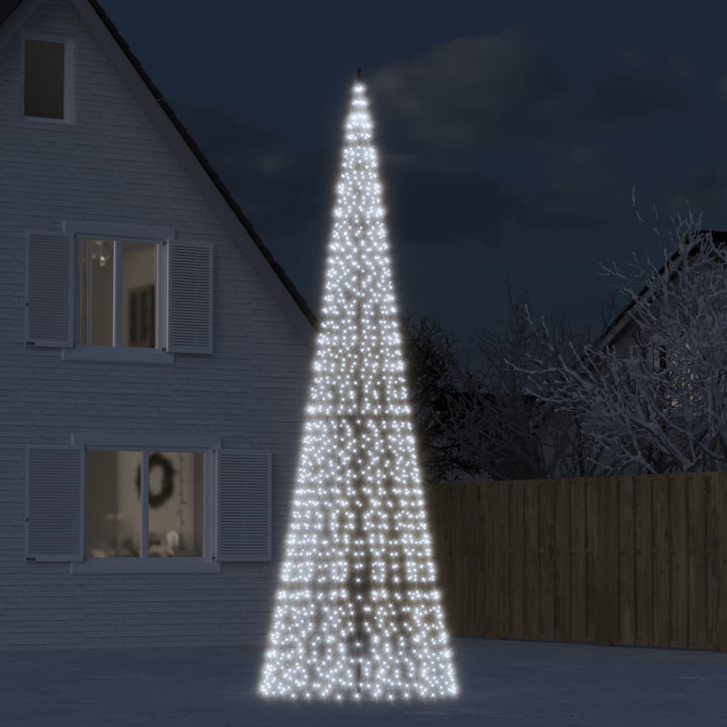 LED Kalėdų eglutė ant vėliavos stiebo 1534 LED šaltai balta