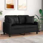 Dvivietė sofa su pagalvėlėmis, juoda, 120cm, dirbtinė oda