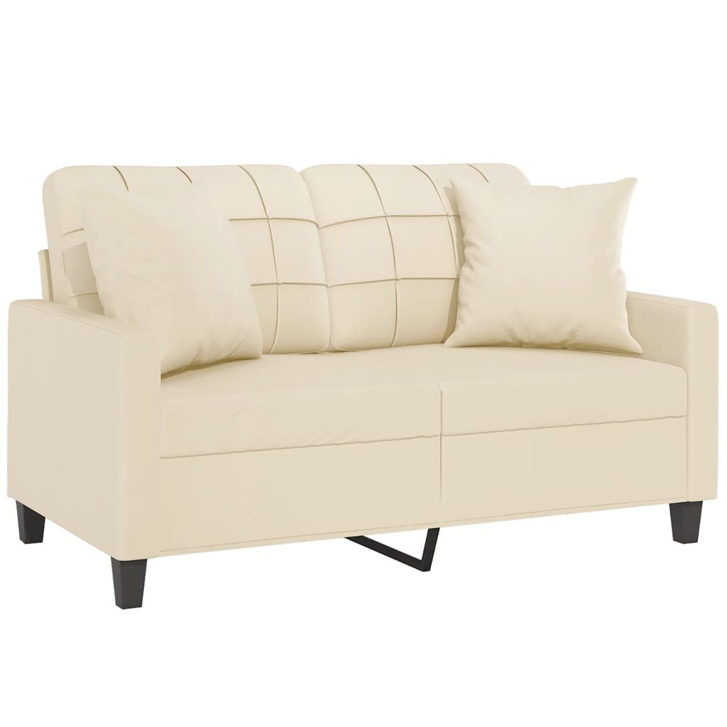Dvivietė sofa su pagalvėlėmis, kreminė, 120cm, dirbtinė oda