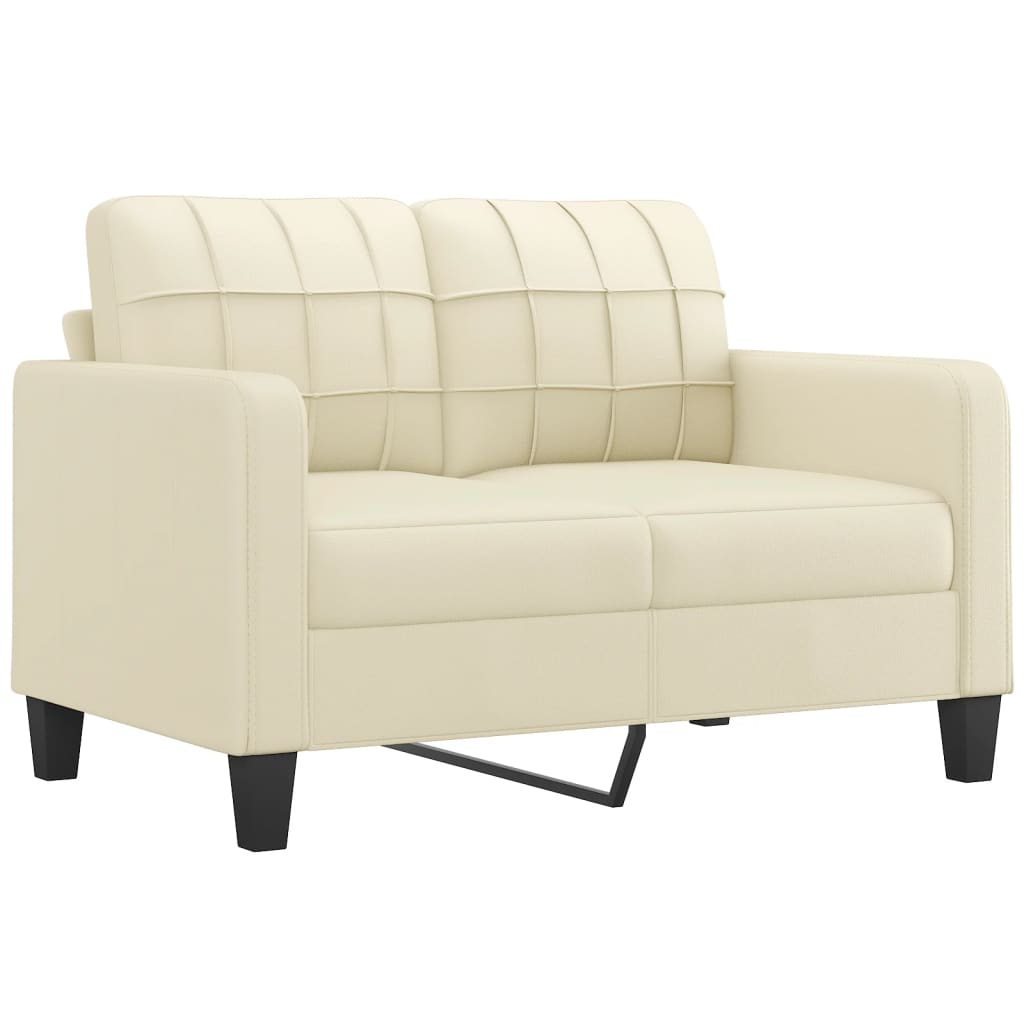Dvivietė sofa su pagalvėlėmis, kreminė, 120cm, dirbtinė oda