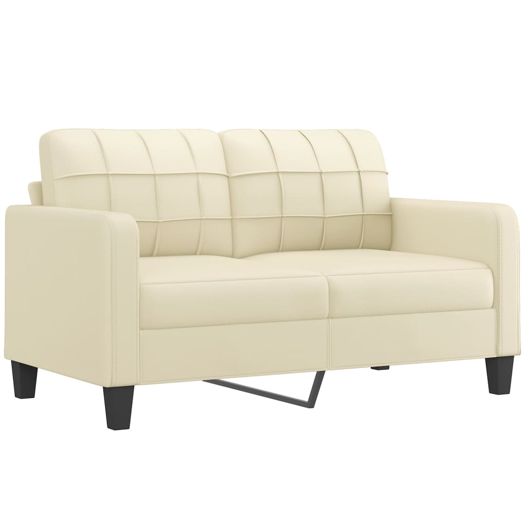 Dvivietė sofa su pagalvėlėmis, kreminė, 140cm, dirbtinė oda