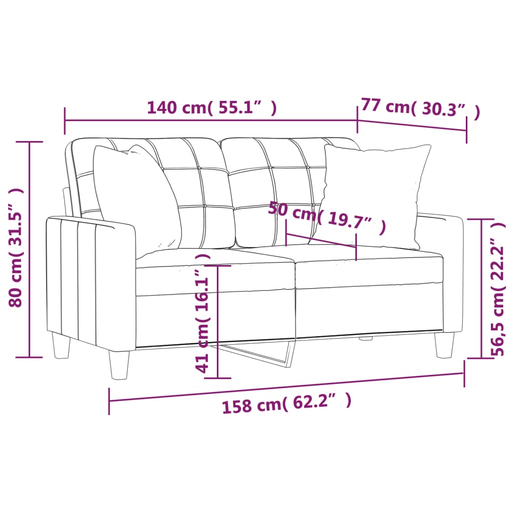 Dvivietė sofa su pagalvėlėmis, kreminė, 140cm, dirbtinė oda