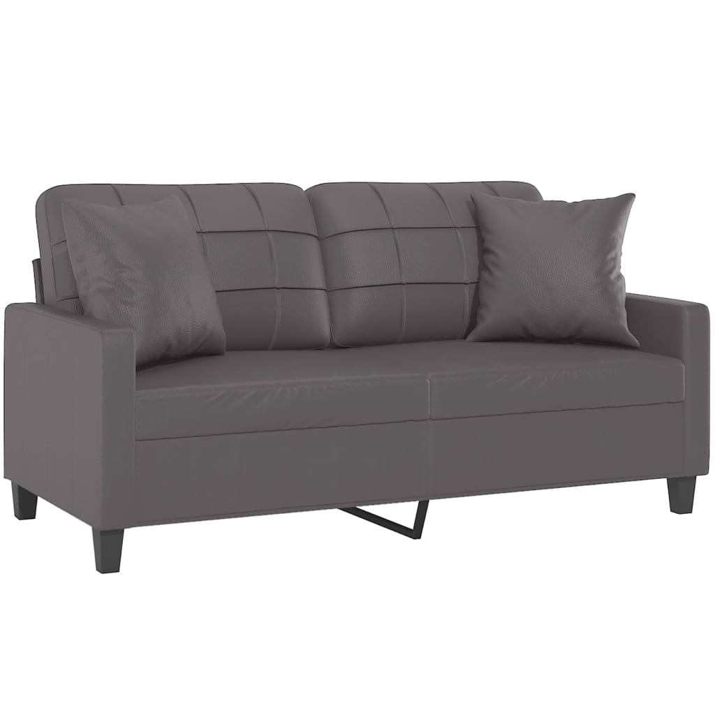 Dvivietė sofa su pagalvėlėmis, pilka, 140cm, dirbtinė oda