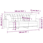 Trivietė sofa su pagalvėlėmis, juoda, 180cm, dirbtinė oda