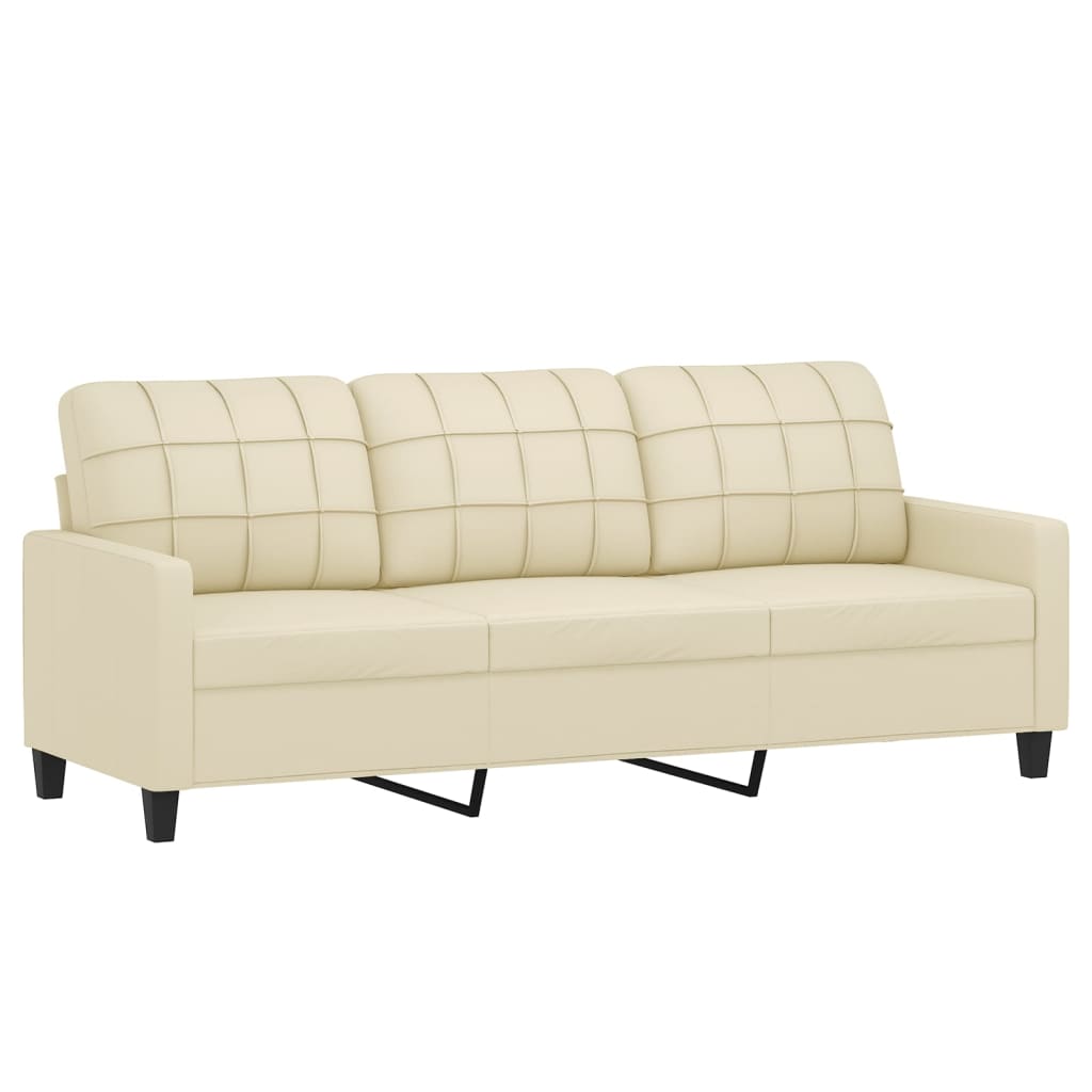 Trivietė sofa su pagalvėlėmis, kreminė, 180cm, dirbtinė oda