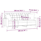 Trivietė sofa su pagalvėlėmis, kreminė, 180cm, dirbtinė oda