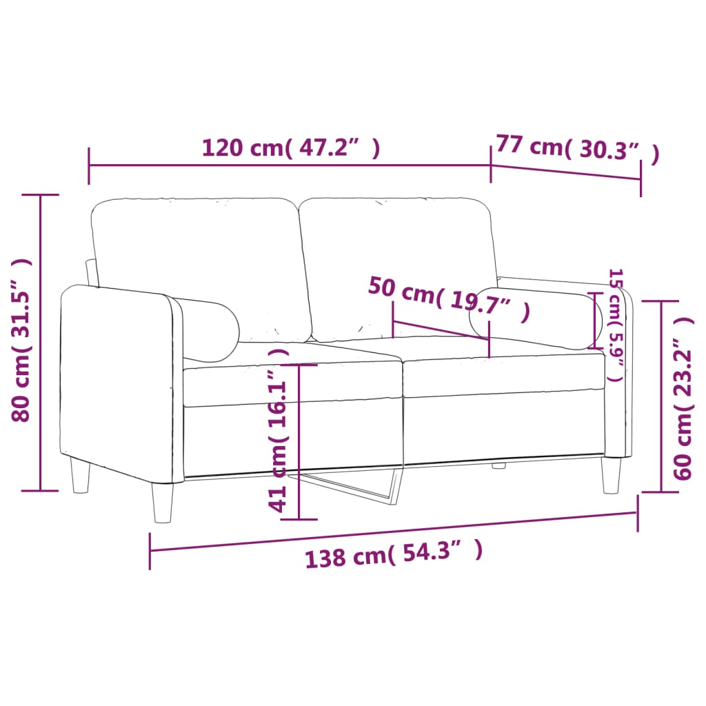 Dvivietė sofa su pagalvėlėmis, šviesiai pilka, 120cm, aksomas