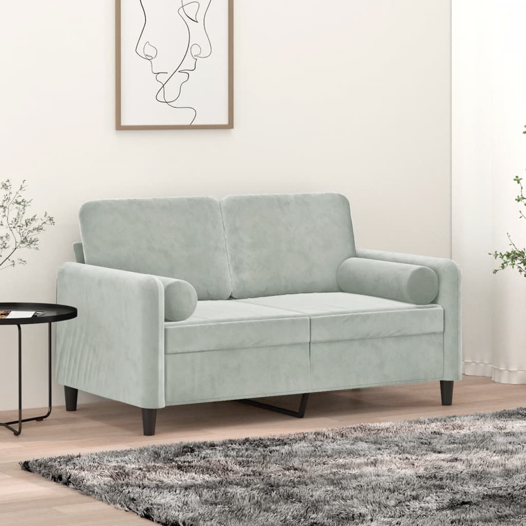 Dvivietė sofa su pagalvėlėmis, šviesiai pilka, 120cm, aksomas