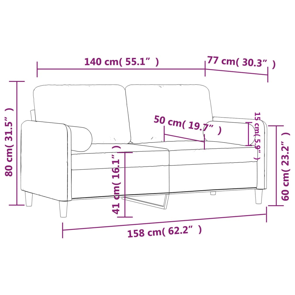 Dvivietė sofa su pagalvėlėmis, šviesiai pilka, 140cm, aksomas