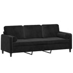 Trivietė sofa su pagalvėlėmis, juodos spalvos, 180cm, aksomas