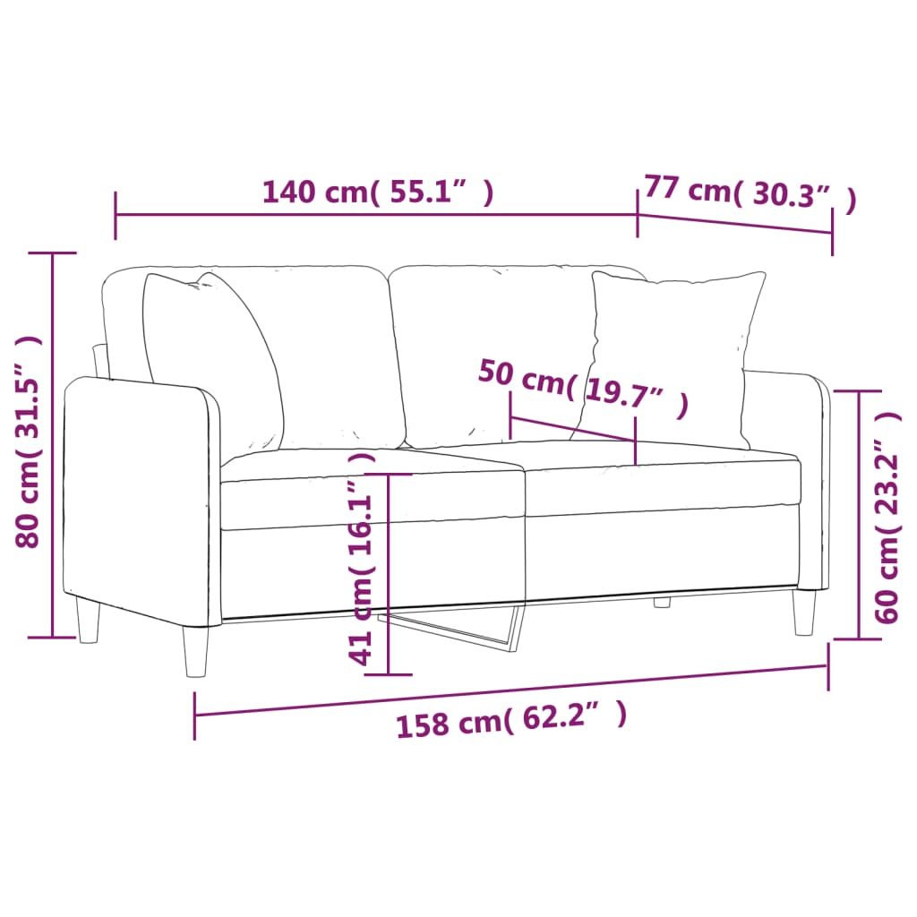Dvivietė sofa su pagalvėlėmis, tamsiai pilka, 140cm, audinys