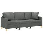 Trivietė sofa su pagalvėlėmis, tamsiai pilka, 180cm, audinys