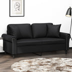Dvivietė sofa su pagalvėlėmis, juoda, 140cm, dirbtinė oda