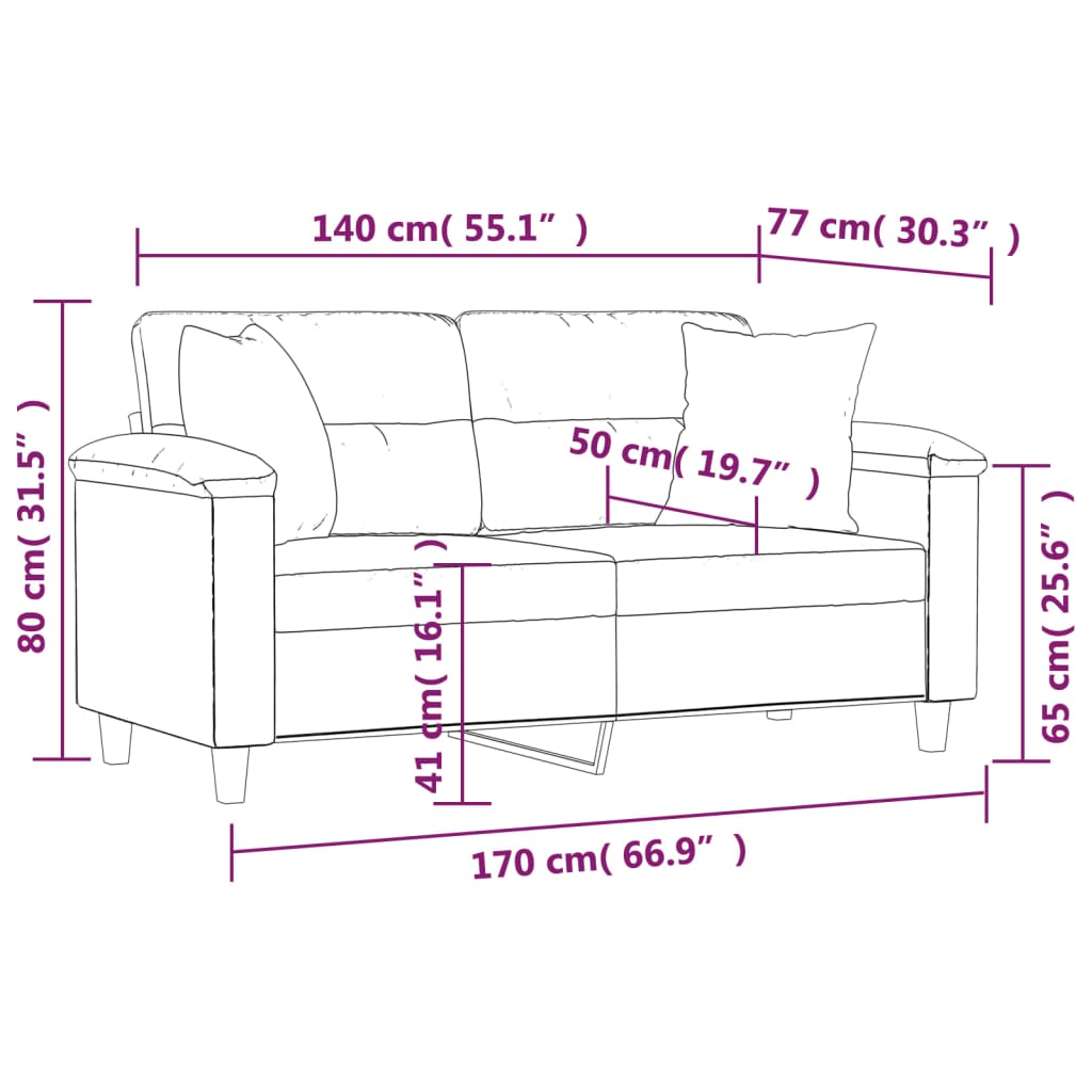 Dvivietė sofa su pagalvėmis, pilka, 140cm, mikropluošto audinys