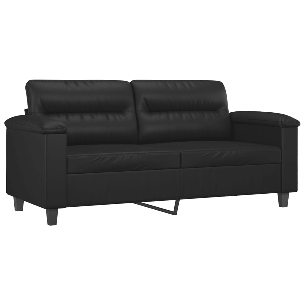 Dvivietė sofa su pagalvėlėmis, juoda, 140cm, dirbtinė oda