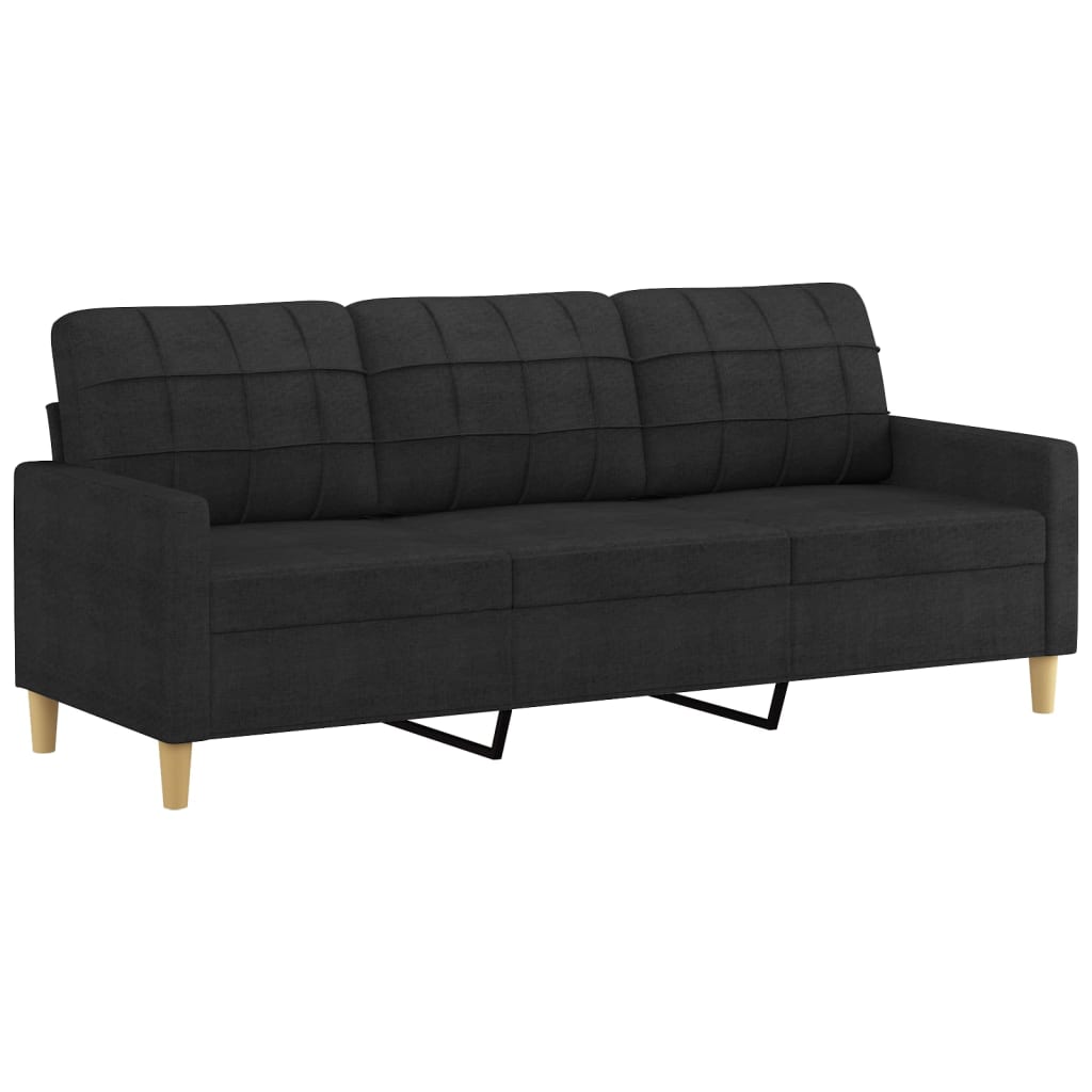 Trivietė sofa su pakoja, juodos spalvos, 180cm, audinys
