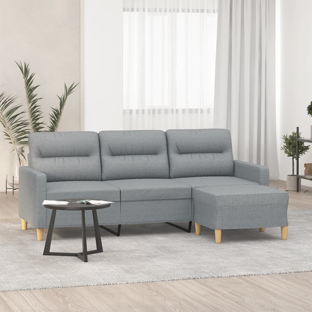 Trivietė sofa su pakoja, šviesiai pilka, 180cm, audinys