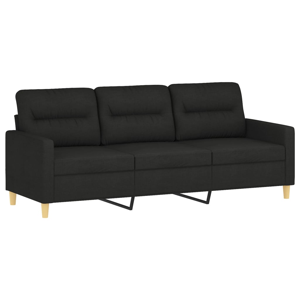 Trivietė sofa su pakoja, juodos spalvos, 180cm, audinys