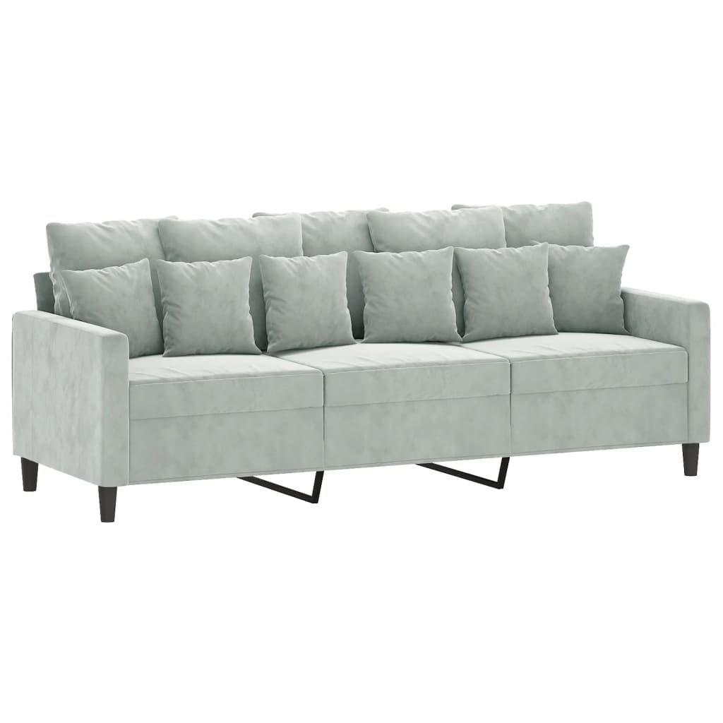 Trivietė sofa su pakoja, šviesiai pilka, 180cm, aksomas