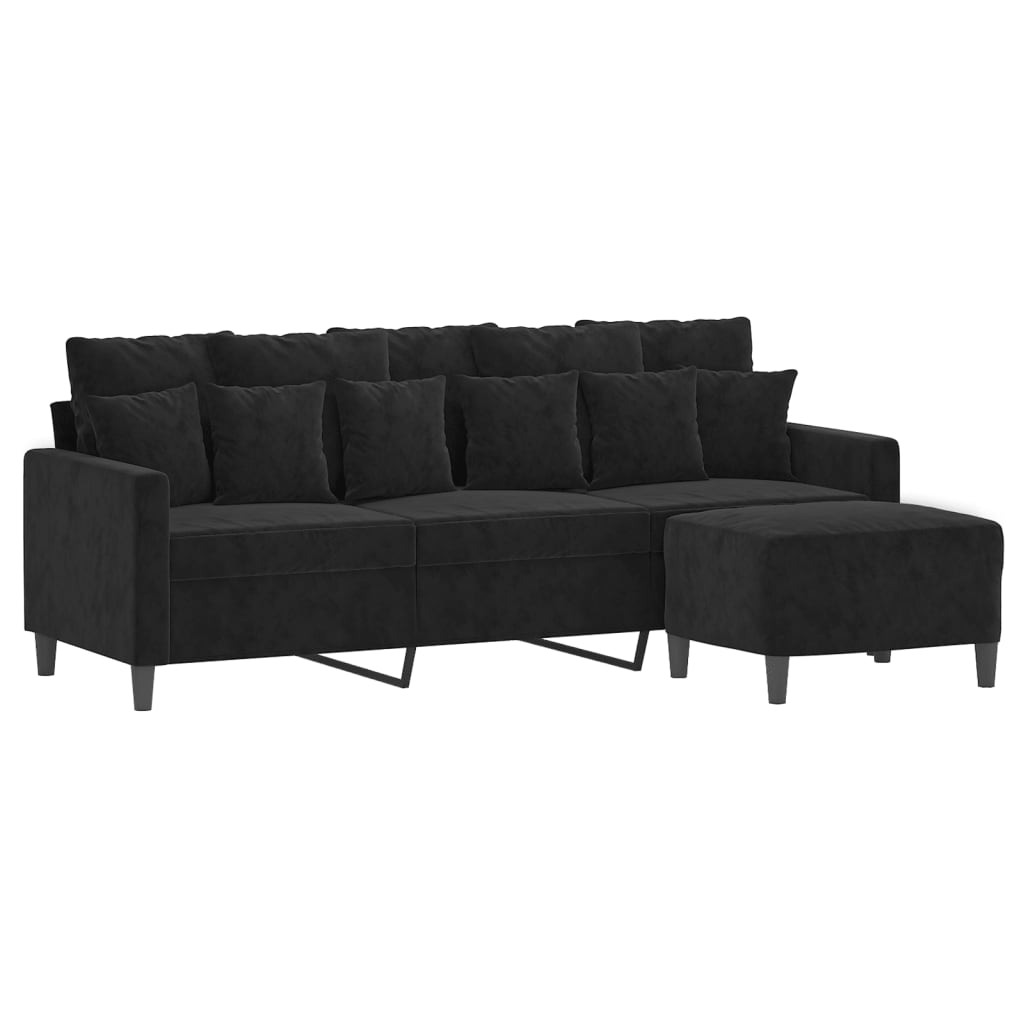 Trivietė sofa su pakoja, juodos spalvos, 180cm, aksomas