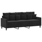 Trivietė sofa su pakoja, juodos spalvos, 180cm, aksomas