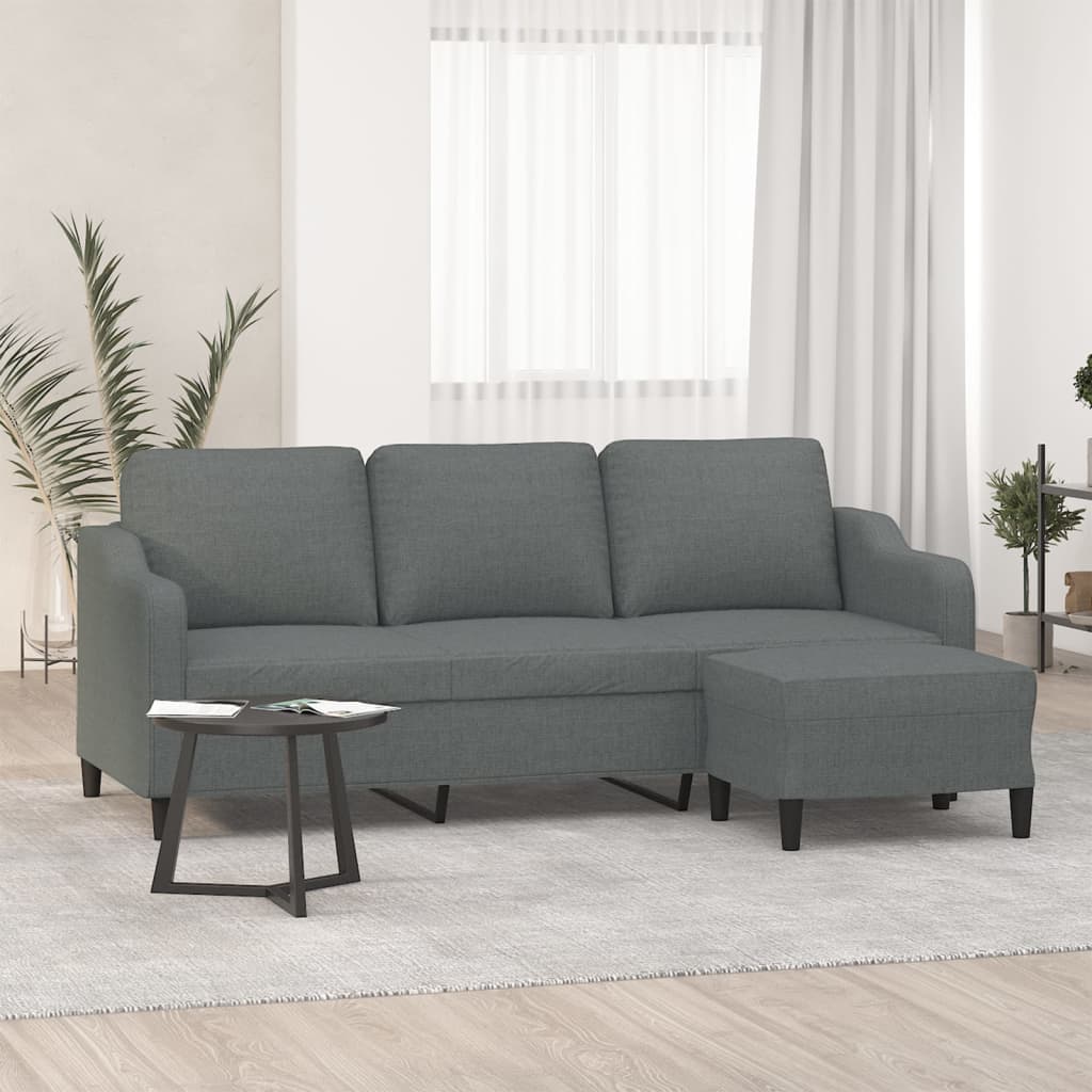 Trivietė sofa su pakoja, tamsiai pilkos spalvos, 180cm, audinys