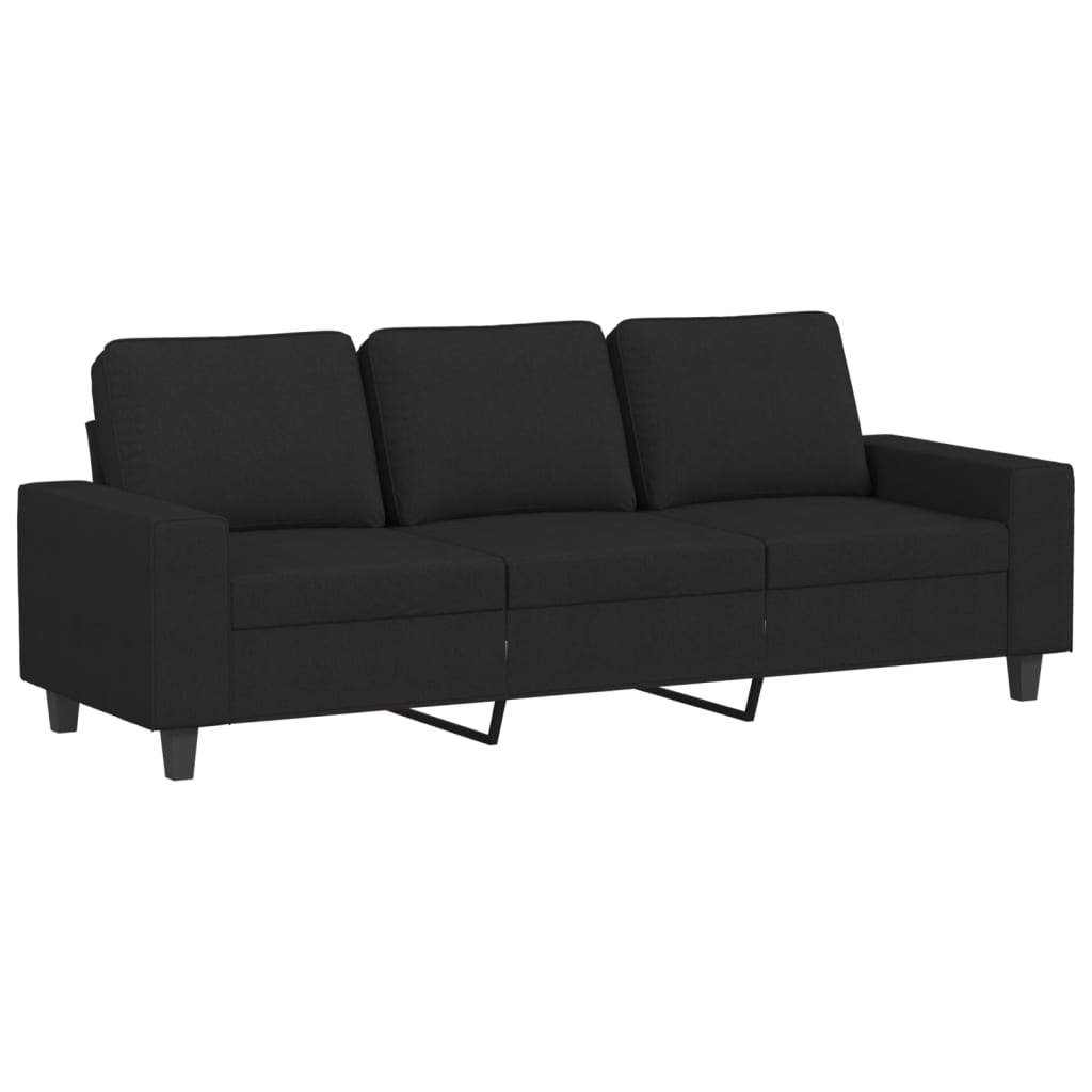 Trivietė sofa su pakoja, juodos spalvos, 180cm, audinys