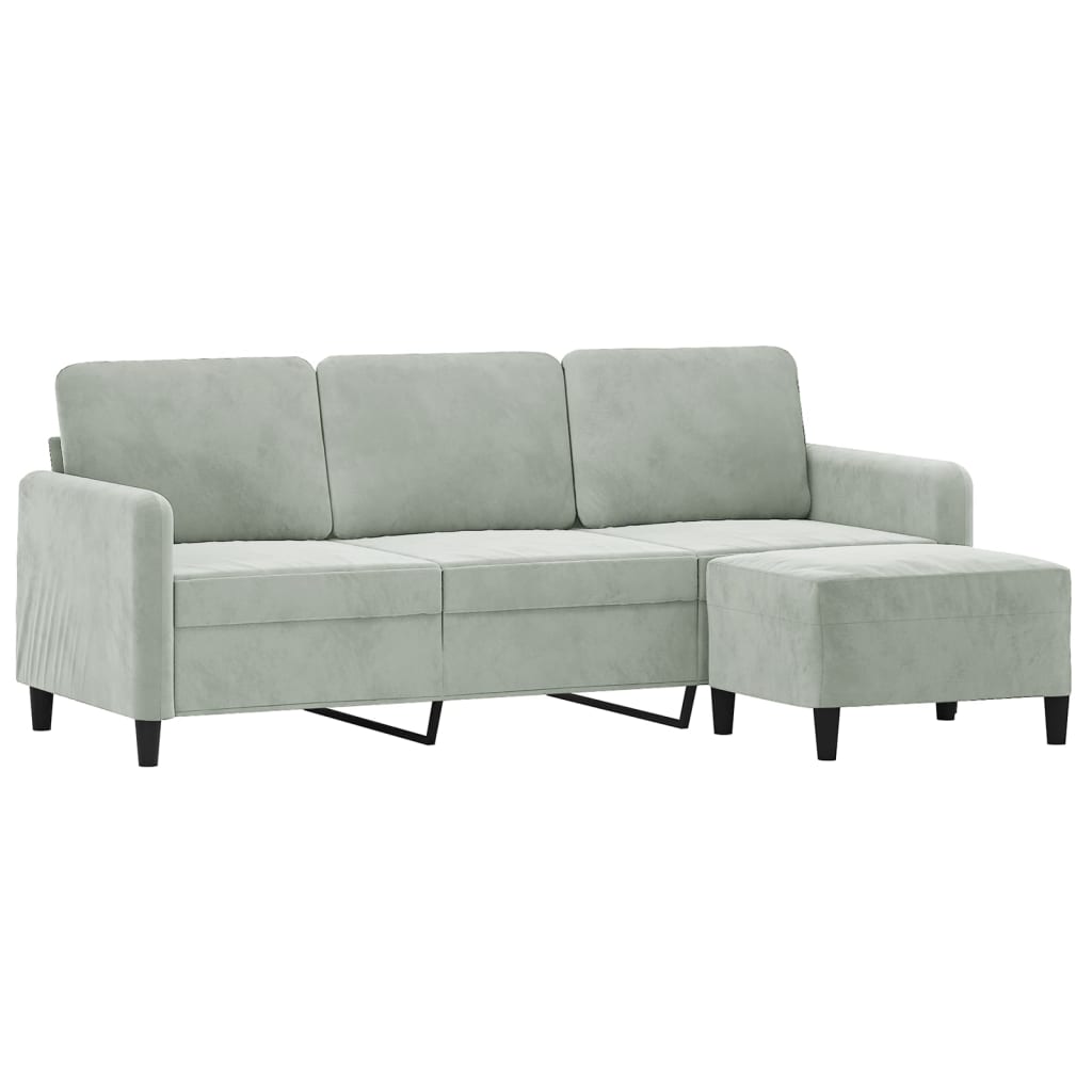 Trivietė sofa su pakoja, šviesiai pilka, 180cm, aksomas