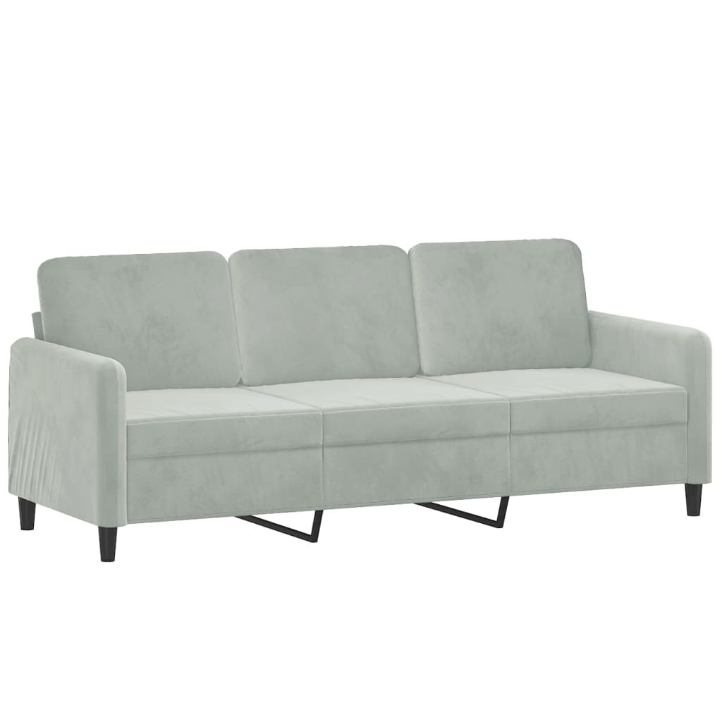 Trivietė sofa su pakoja, šviesiai pilka, 180cm, aksomas