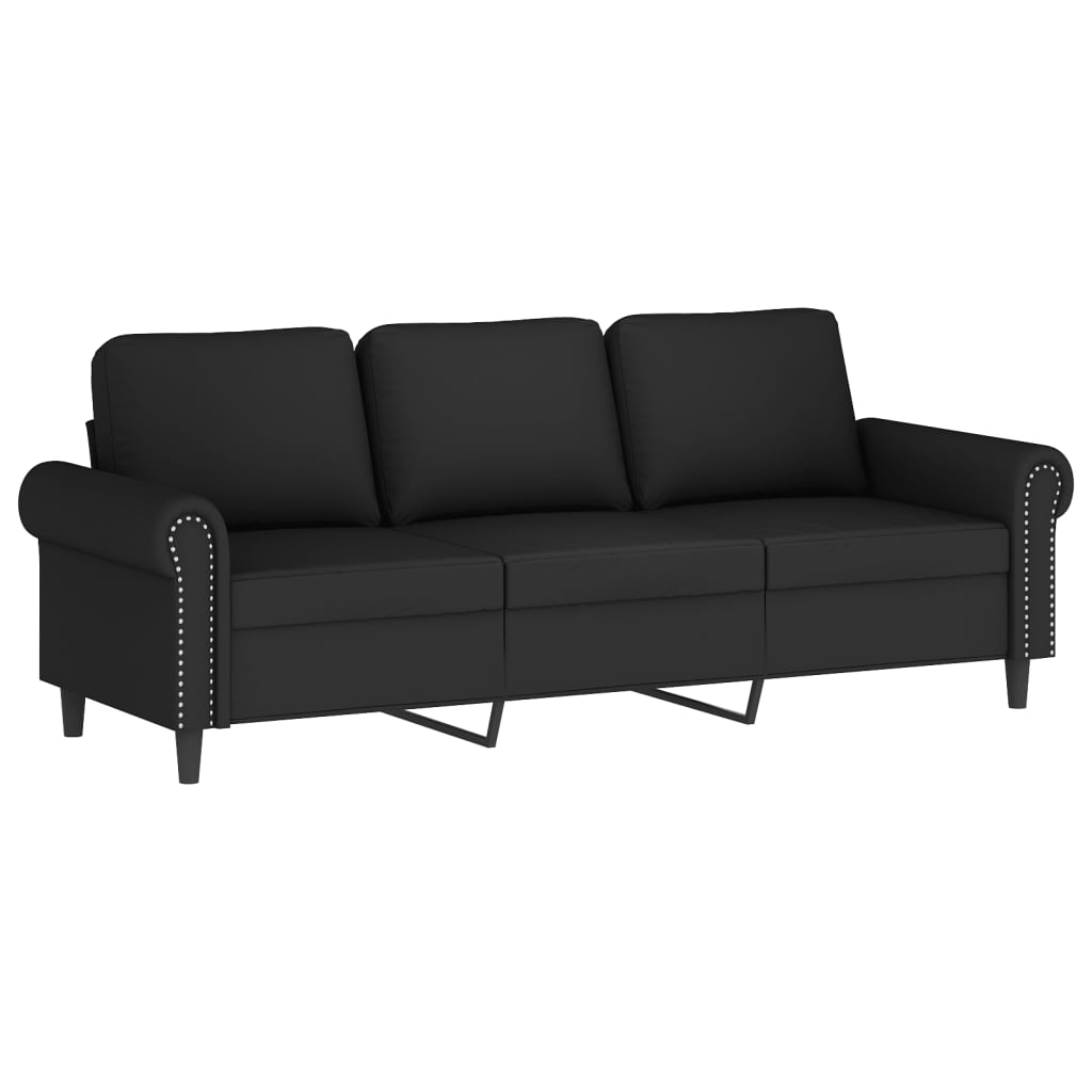 Trivietė sofa su pakoja, juodos spalvos, 180cm, aksomas