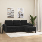 Trivietė sofa su pakoja, juodos spalvos, 180cm, aksomas