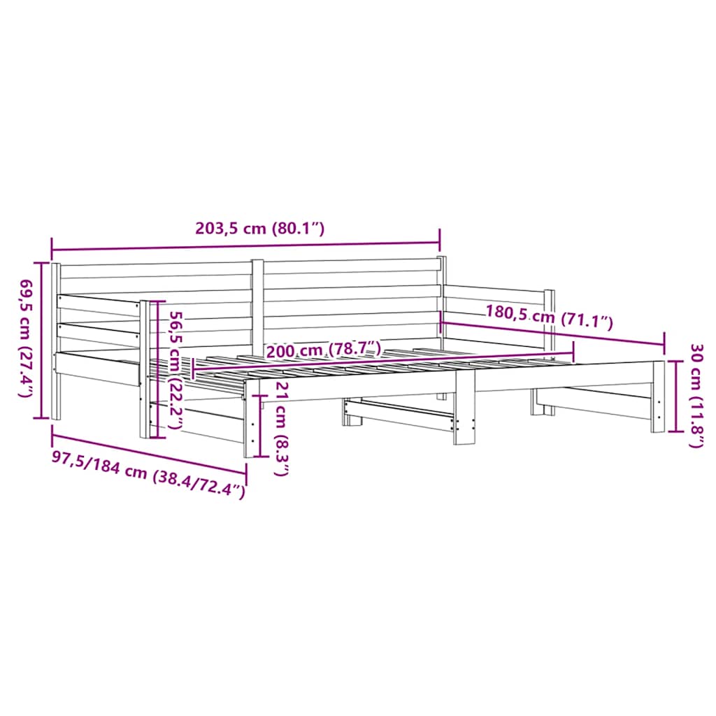 Lova su ištraukiama dalimi, 90x200cm, pušies medienos masyvas
