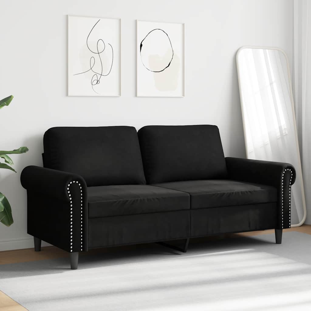 Dvivietė sofa, juodos spalvos, 140cm, aksomas