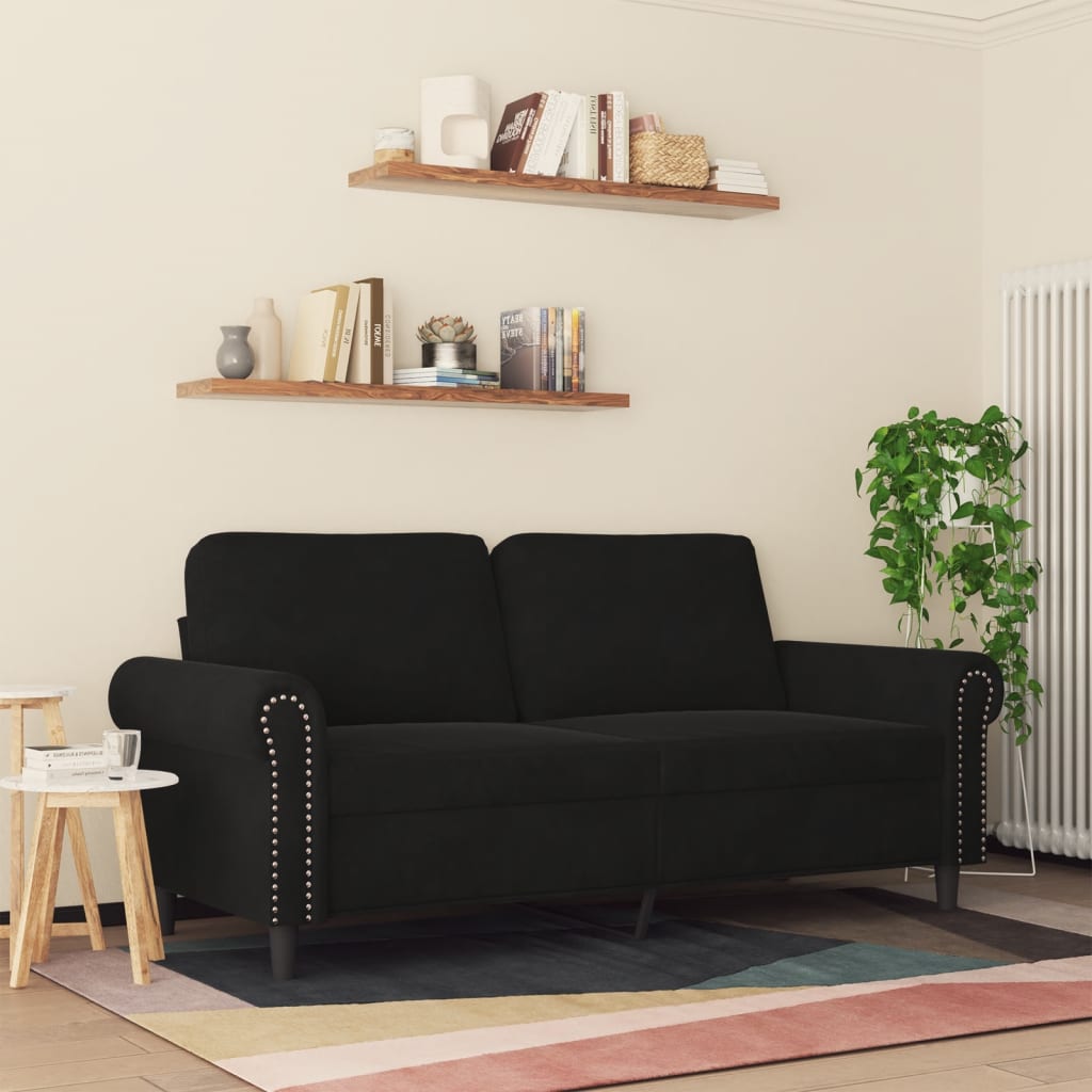 Dvivietė sofa, juodos spalvos, 140cm, aksomas