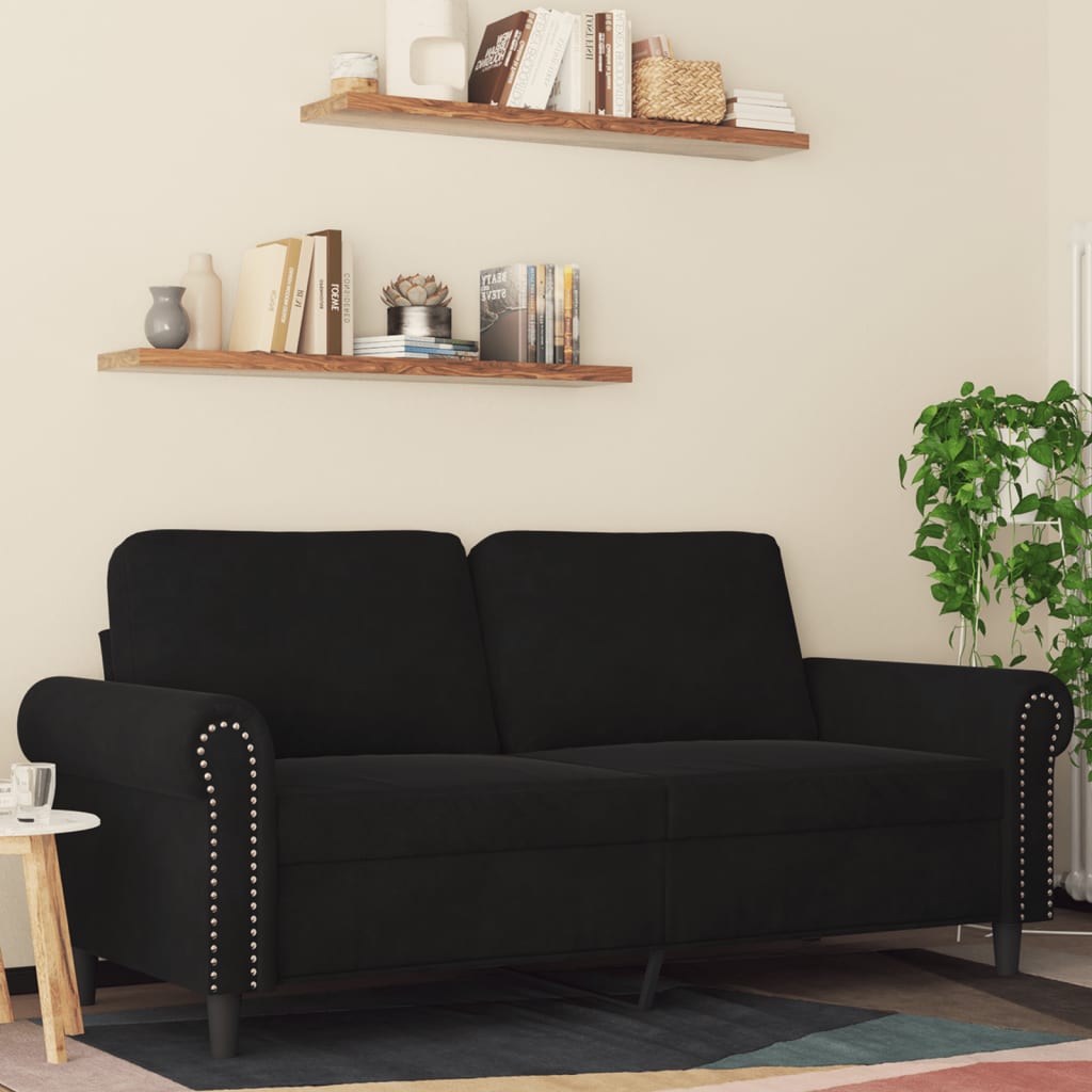 Dvivietė sofa, juodos spalvos, 140cm, aksomas