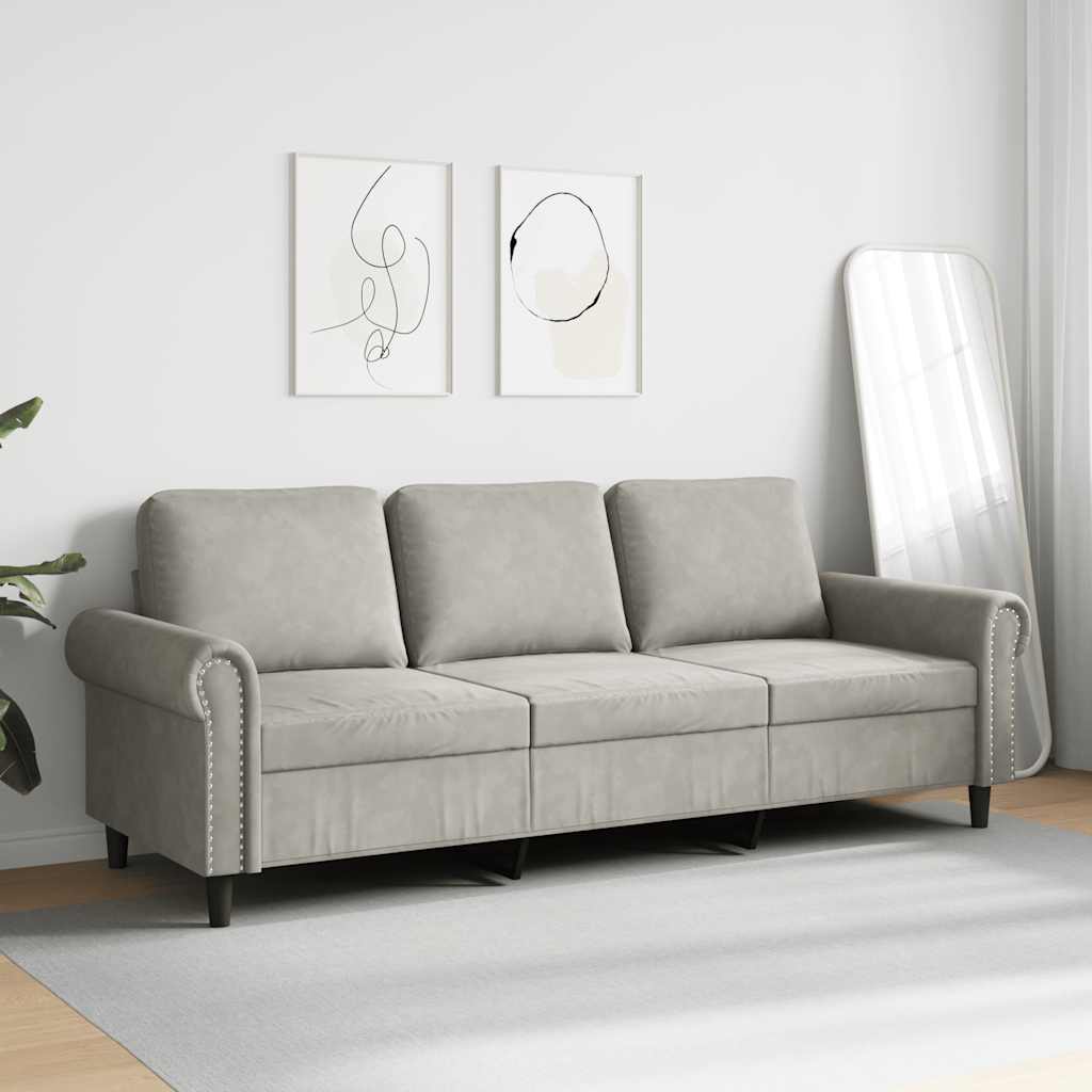 Trivietė sofa, šviesiai pilkos spalvos, 180cm, aksomas