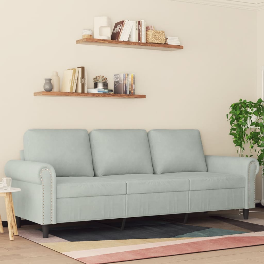 Trivietė sofa, šviesiai pilkos spalvos, 180cm, aksomas