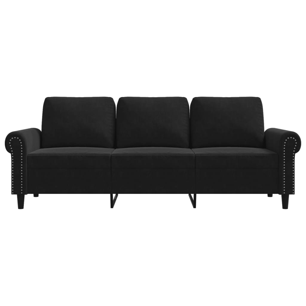 Trivietė sofa, juodos spalvos, 180cm, aksomas